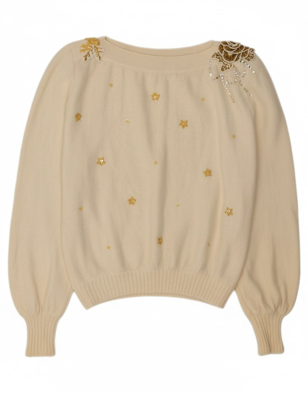 VINTAGE Womens Boat Neck Jumper Sweater IT 44 Medium Off White
