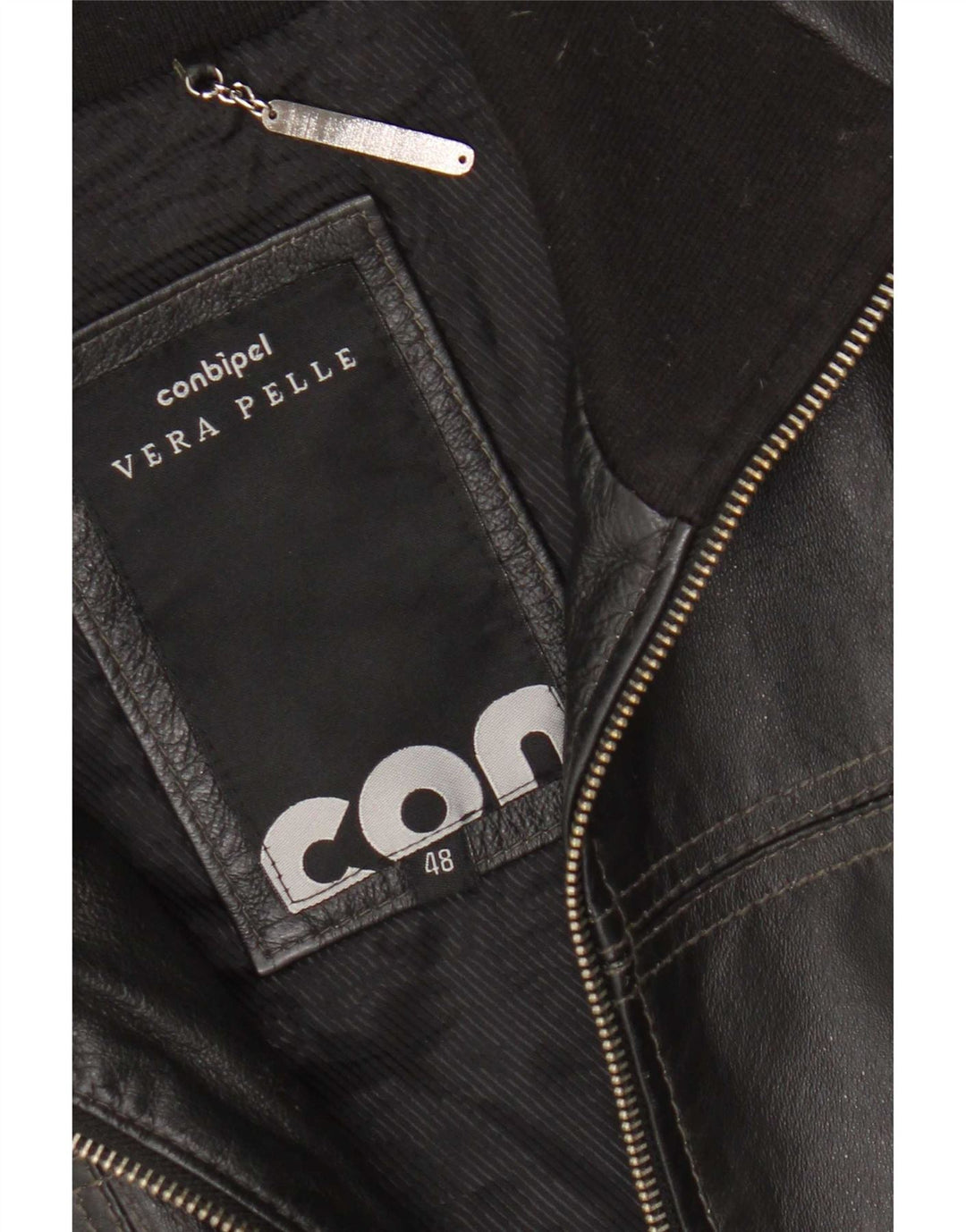 Conbipel Womens Bomber Leather Jacket IT 48 XL Black Colourblock