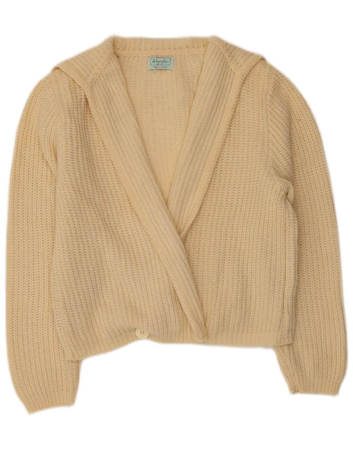 BENETTON Womens Crop Cardigan Sweater IT 46 Large Off White Wool