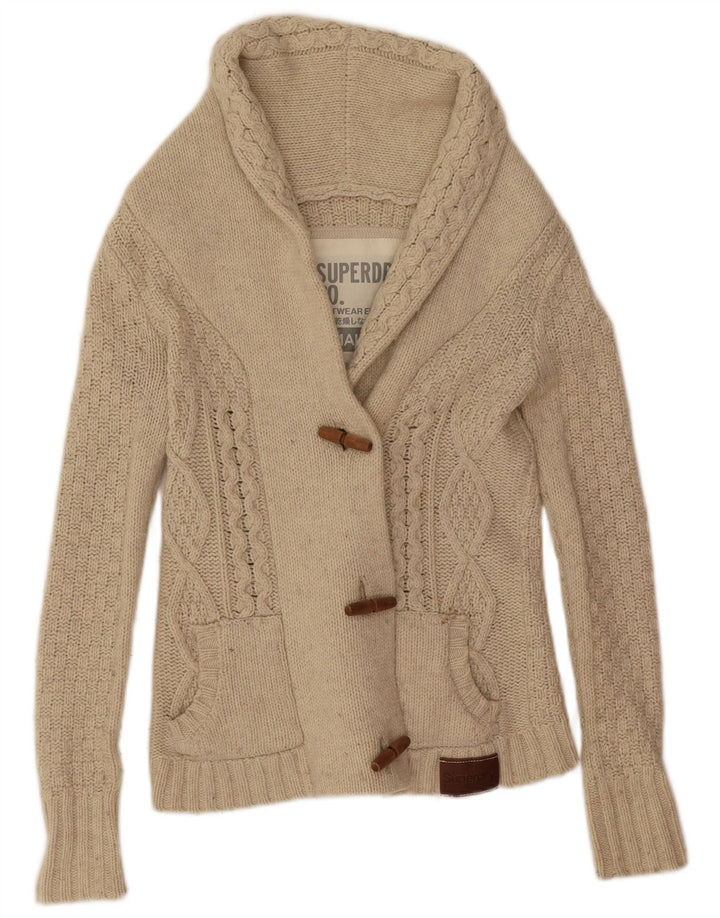 Superdry Womens Cardigan Sweater UK 10 Small Beige Wool