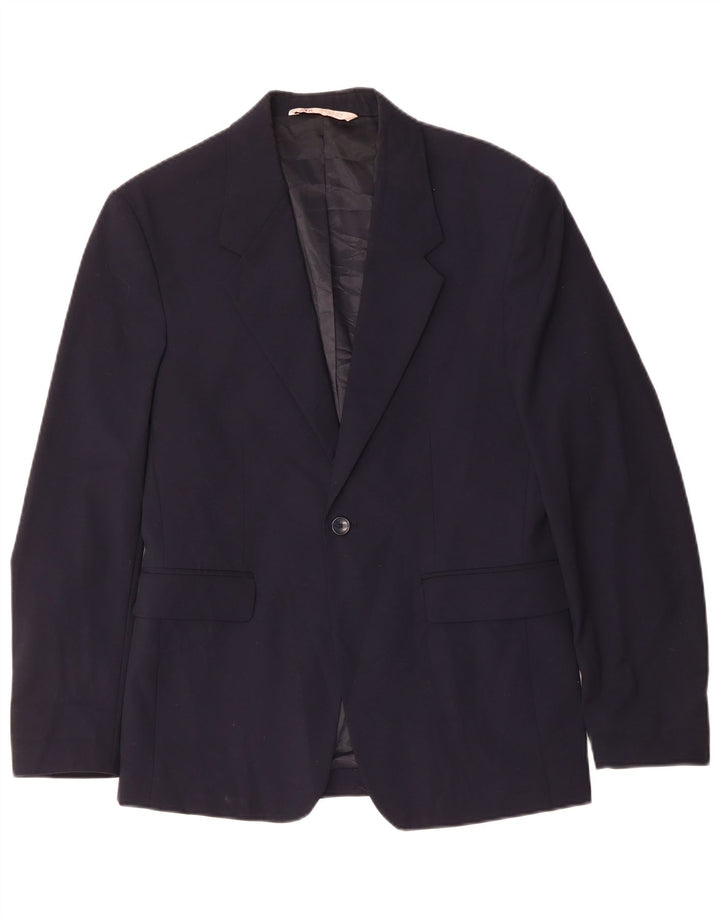Zara Mens 1 Button Blazer Jacket EU 48 Medium Navy Blue Polyester