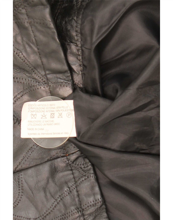 Alberto Bruni Mens Leather Coat UK 40 Large Black Patchwork Leather