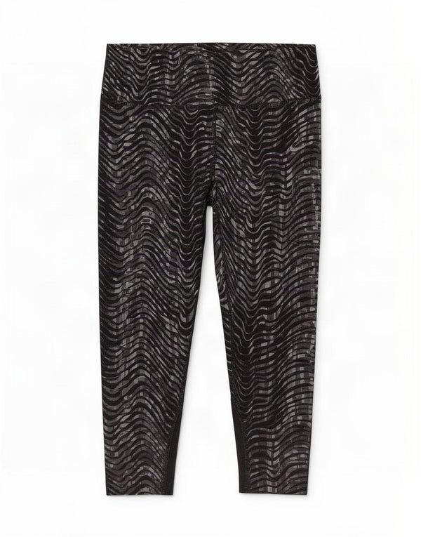 Nike Womens Dri Fit Abstract Pattern Capri Leggings UK 8 Small Black Nylon
