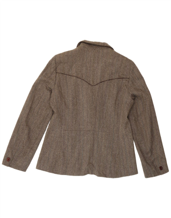 Marella Womens 3 Button Blazer Jacket UK 16 Large Brown Herringbone Viscose