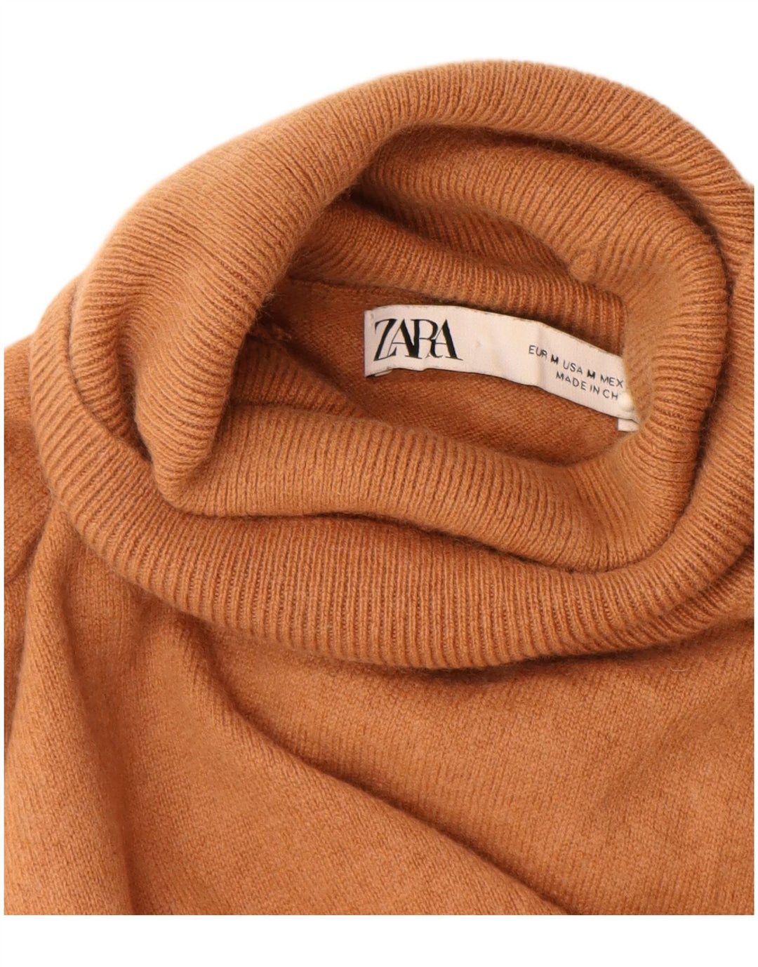ZARA Womens Roll Neck Jumper Sweater UK 12 Medium Brown Wool