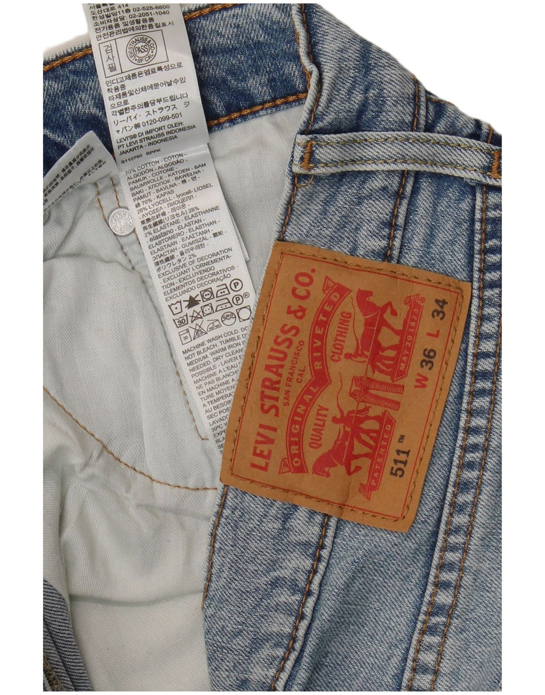 Levi's Mens 511 Slim Jeans W36 L34 Blue Cotton