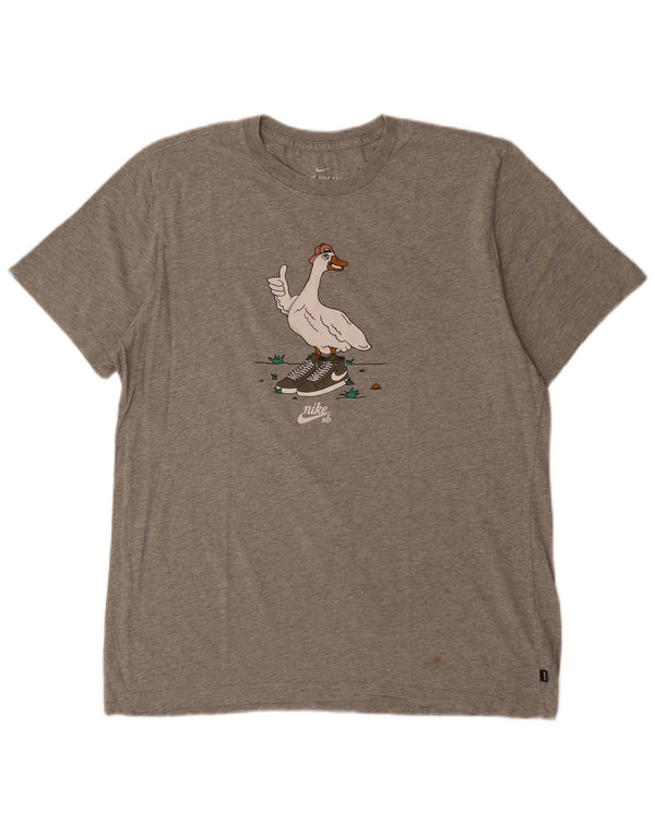 NIKE Mens Graphic T-Shirt Top Large Grey Cotton