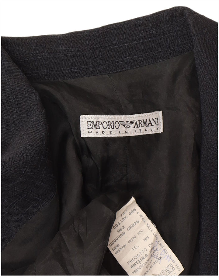 Emporio Armani Womens 1 Button Blazer Jacket IT 44 Medium Navy Blue Check