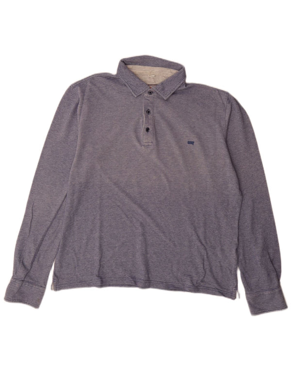 Carrera Mens Long Sleeve Regular Fit Polo Shirt Large Blue Cotton