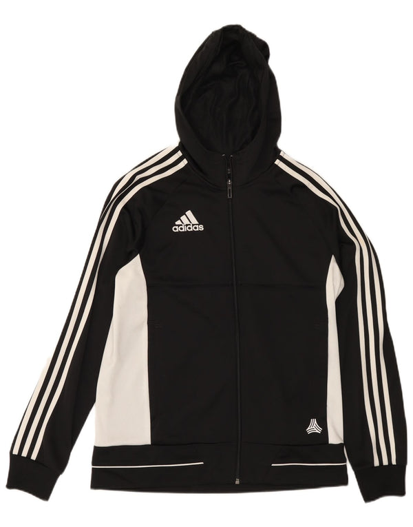 ADIDAS Boys Zip Hoodie Sweater 13-14 Years Black Colourblock Polyester
