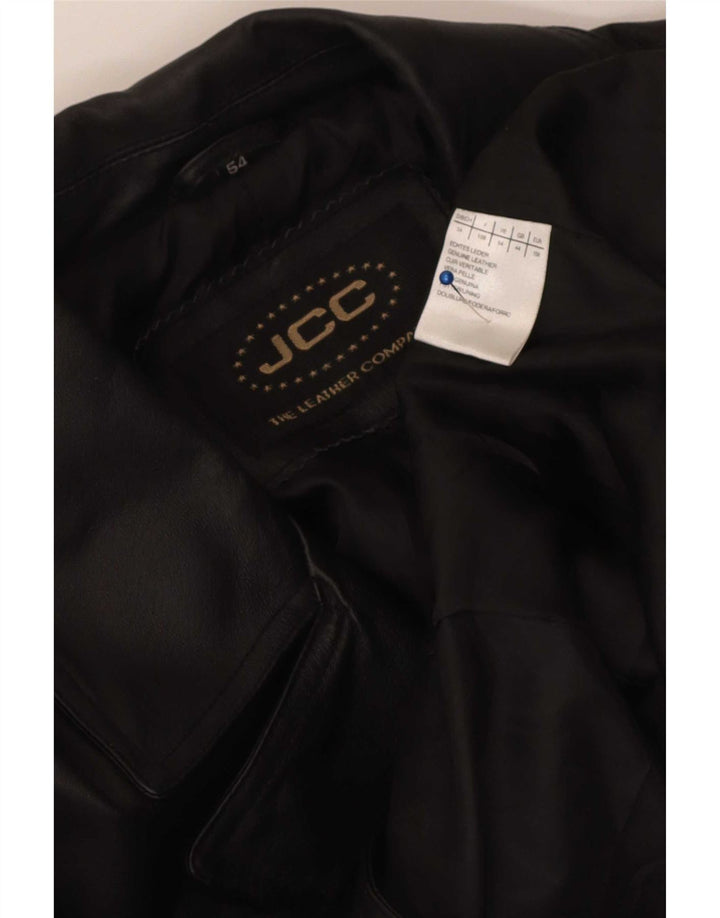 JCC Mens Double Breasted Leather Coat UK 44 2XL Black