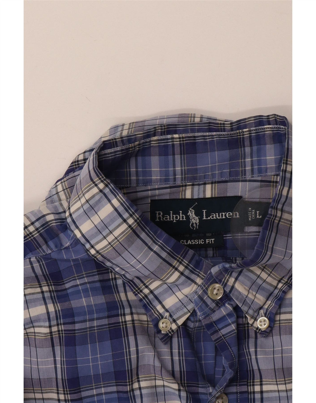 Ralph Lauren Mens Classic Fit Shirt Large Navy Blue Check Cotton