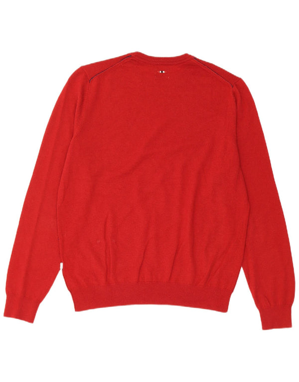 Napapijri Mens Crew Neck Jumper Sweater Medium Red Merino Wool