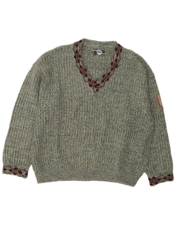 Fiorucci Mens V-Neck Jumper Sweater XL Green Flecked Acrylic Retro