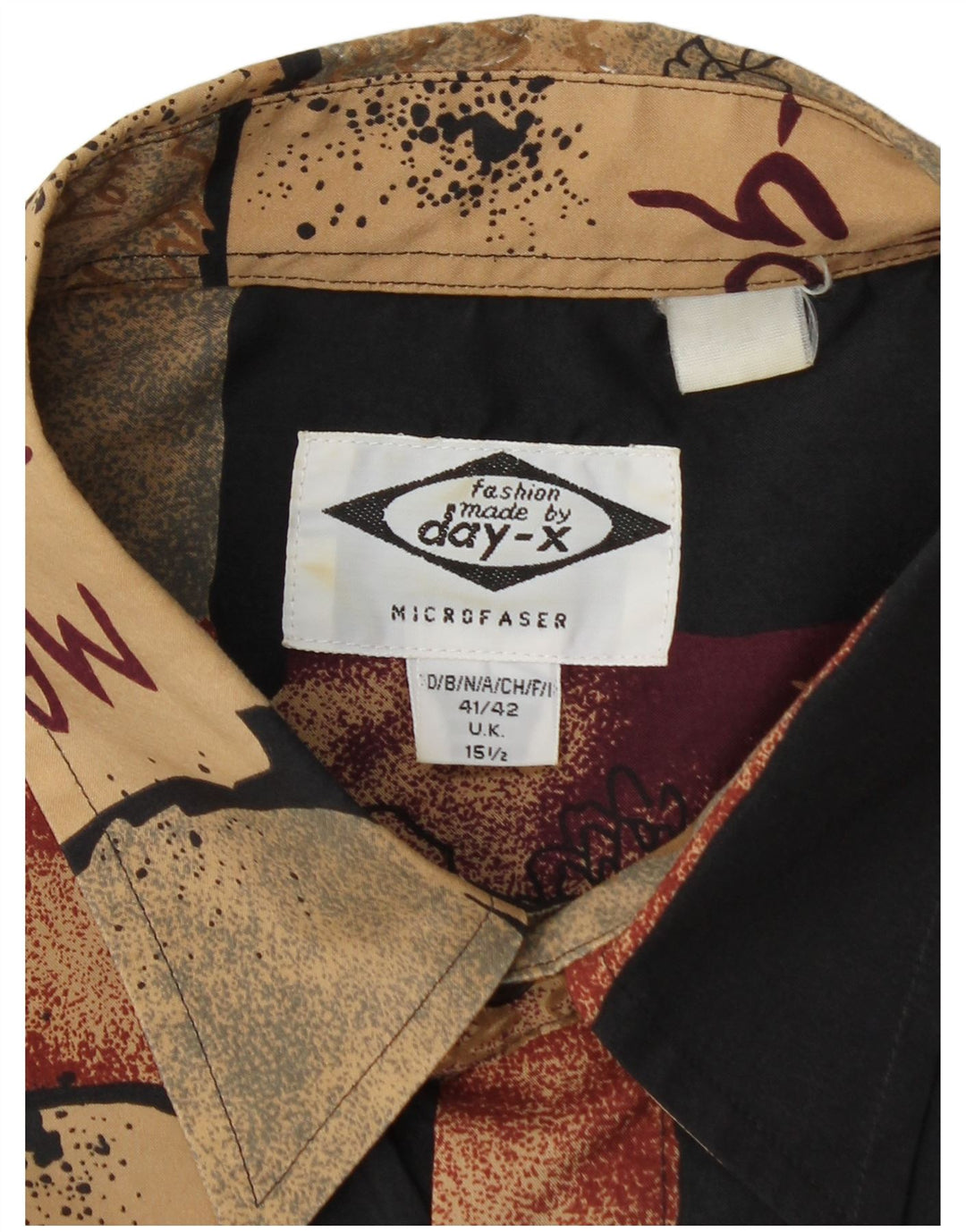 DAY-X Mens Short Sleeve Shirt Size 15 1/2 Medium Beige Patchwork Polyester