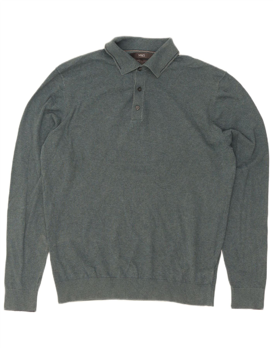 Marks & Spencer Mens Polo Neck Jumper Sweater Medium Green Cotton