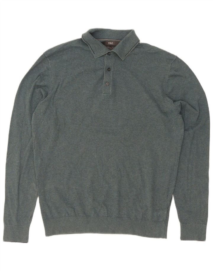 Marks & Spencer Mens Polo Neck Jumper Sweater Medium Green Cotton