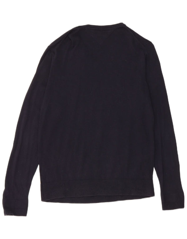 Tommy Hilfiger Womens V-Neck Jumper Sweater UK 14 Medium Navy Blue Cotton