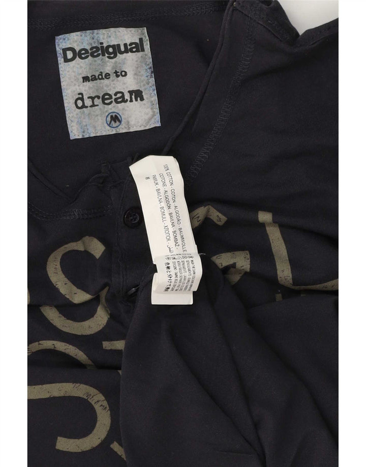 Desigual Mens Graphic Top Long Sleeve Medium Navy Blue Cotton