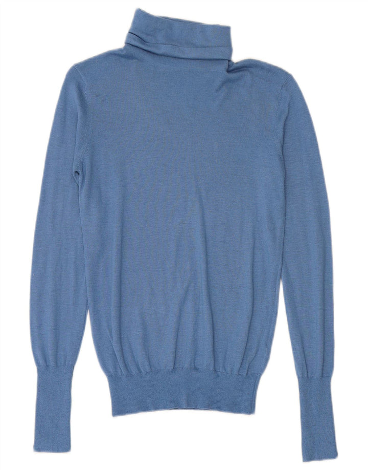 Zara Womens Roll Neck Jumper Sweater UK 10 Small Blue Modal