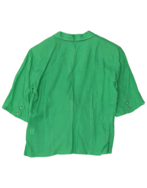 Vintage Womens Short Sleeve 1 Button Blazer Jacket IT 44 Medium Green Linen
