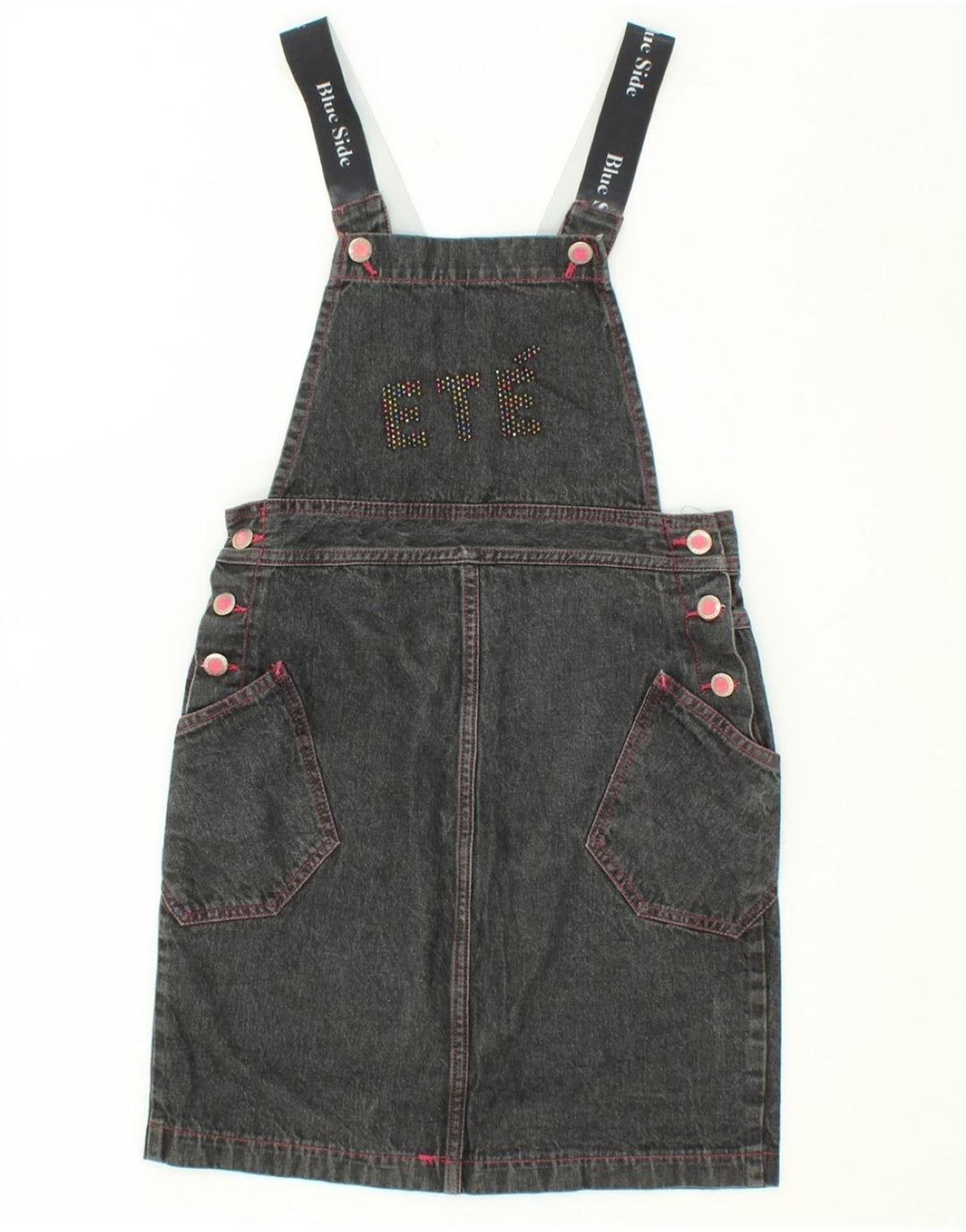 BLUE SIDE Womens Graphic Dungarees Denim Skirt IT 42 Medium W26  Grey Vintage Blue Side and Second-Hand Blue Side from Messina Hembry 