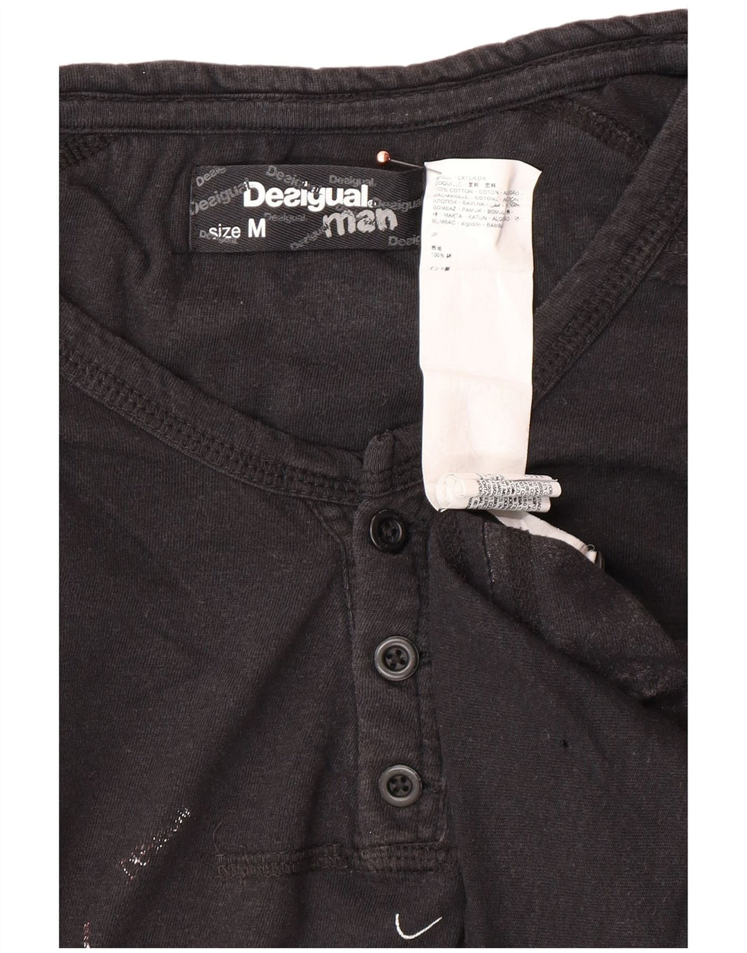 DESIGUAL Mens Graphic T-Shirt Top Medium Black Cotton