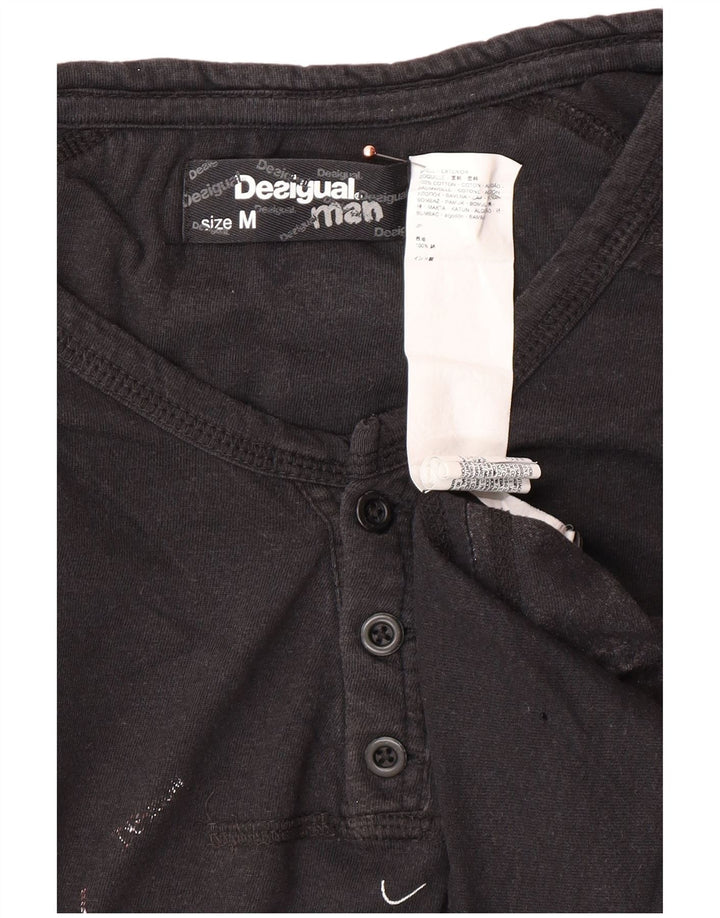 DESIGUAL Mens Graphic T-Shirt Top Medium Black Cotton