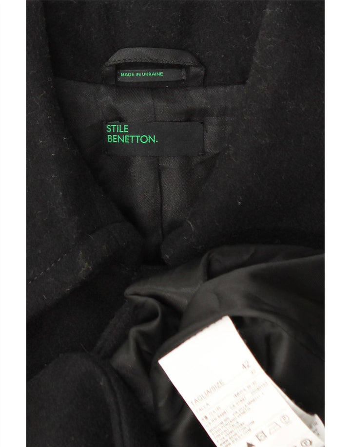 Benetton Womens Overcoat IT 42 Medium Black Wool