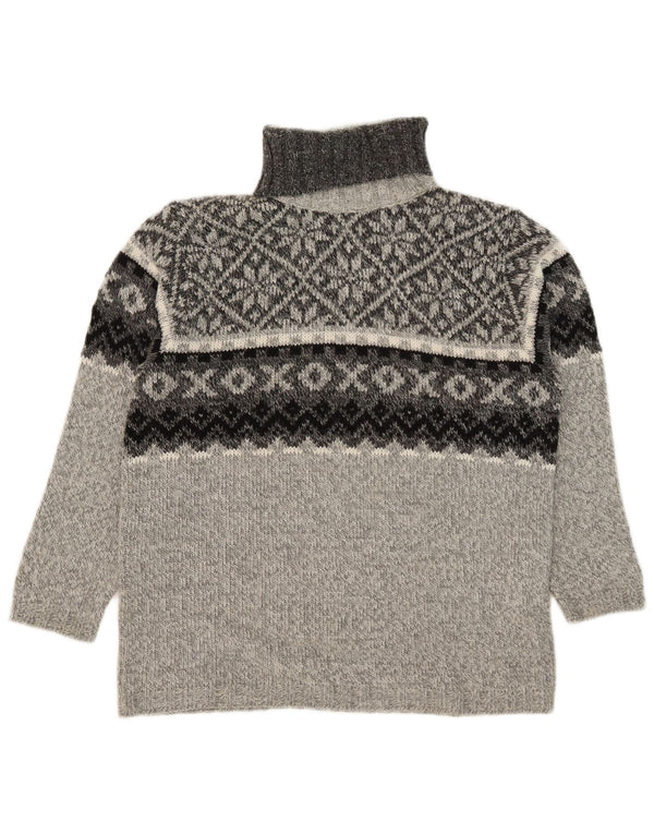 Vintage Womens Roll Neck Jumper Sweater UK 14 Medium Grey Fair Isle Acrylic