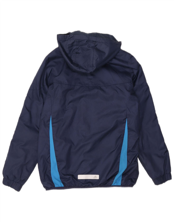 ADIDAS Girls Hooded Windbreaker Jacket 13-14 Years Navy Blue Colourblock