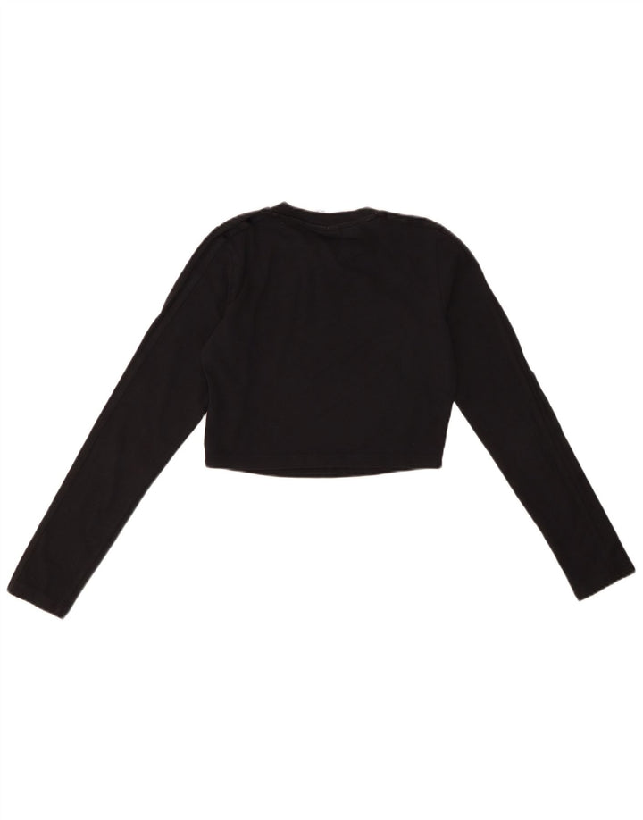 ADIDAS Womens Crop Top Long Sleeve UK 10 Small Black Cotton