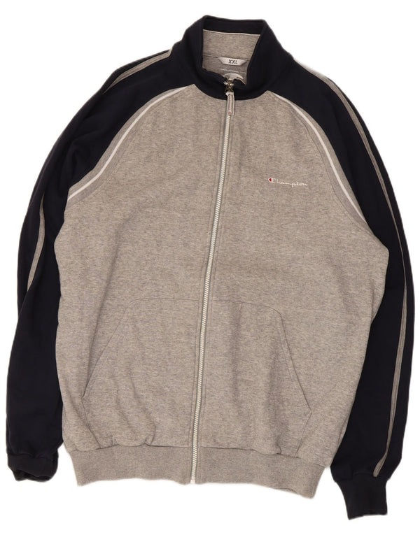 Champion Mens Tracksuit Top Jacket 2XL Grey Colourblock Cotton
