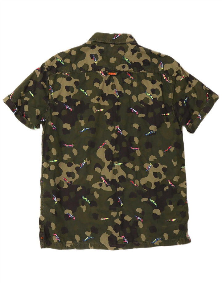 Superdry Mens Box Fit Short Sleeve Shirt Medium Khaki Camouflage Cotton