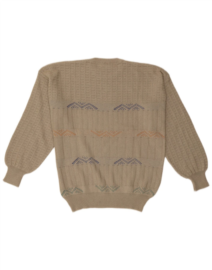 MAPIER Mens Crew Neck Jumper Sweater Large Beige Geometric