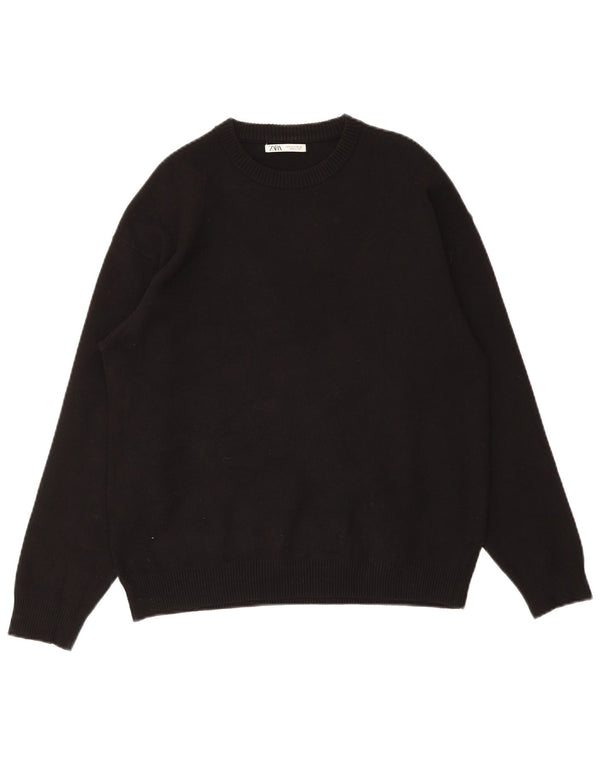 Zara Mens Crew Neck Jumper Sweater Small Black Viscose