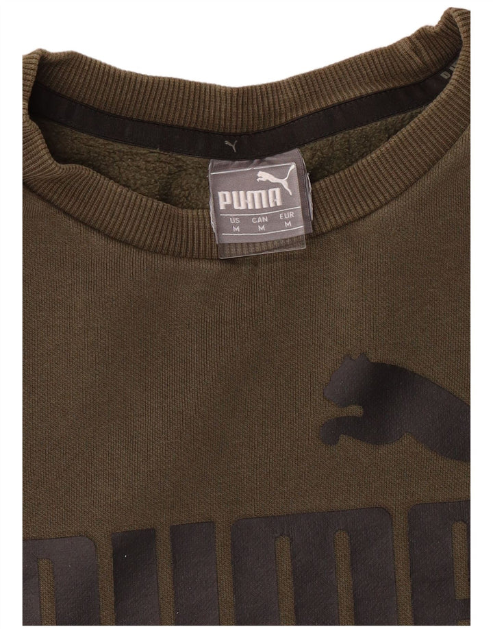 PUMA Womens Graphic Sweatshirt Jumper UK 14 Medium Khaki Cotton