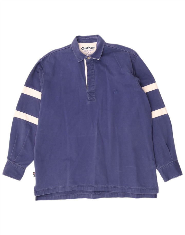 Chatham Mens Yachting Pullover Shirt Medium Navy Blue Striped Cotton