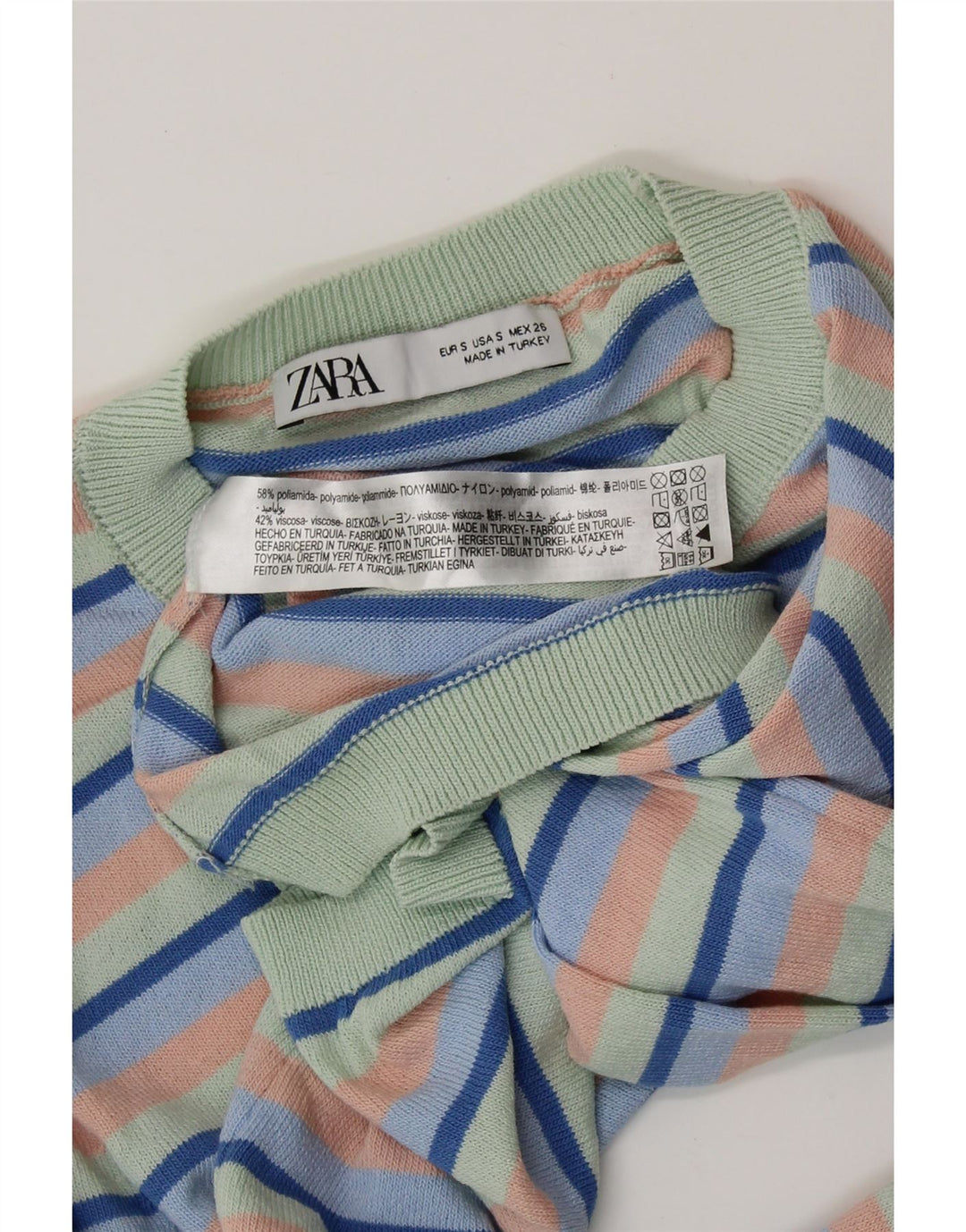 ZARA Womens Crop Crew Neck Jumper Sweater UK 8 Small Multicoloured Striped