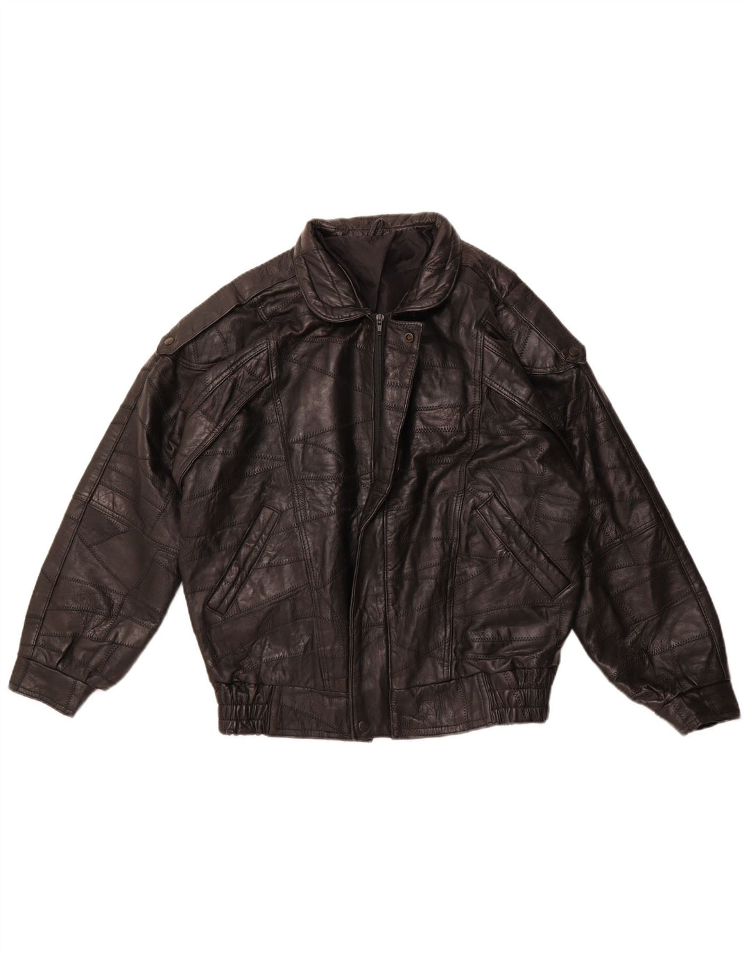 VINTAGE Mens Military Loose Fit Leather Jacket UK 36 Small Black Patchwork