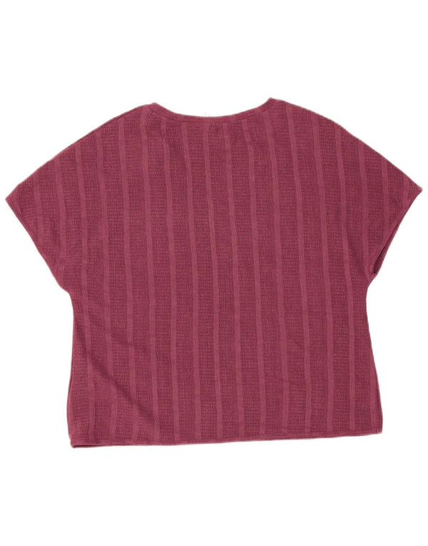 Marks & Spencer Womens T-Shirt Top UK 14 Large Maroon Striped Polyester