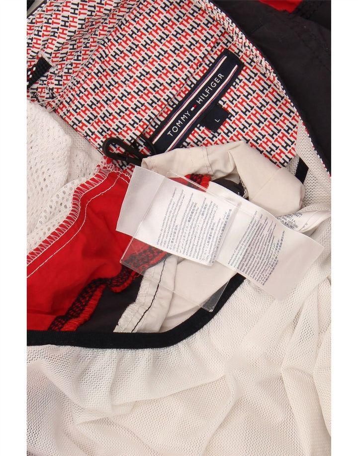 TOMMY HILFIGER Mens Graphic Swimming Shorts Large Off White Colourblock