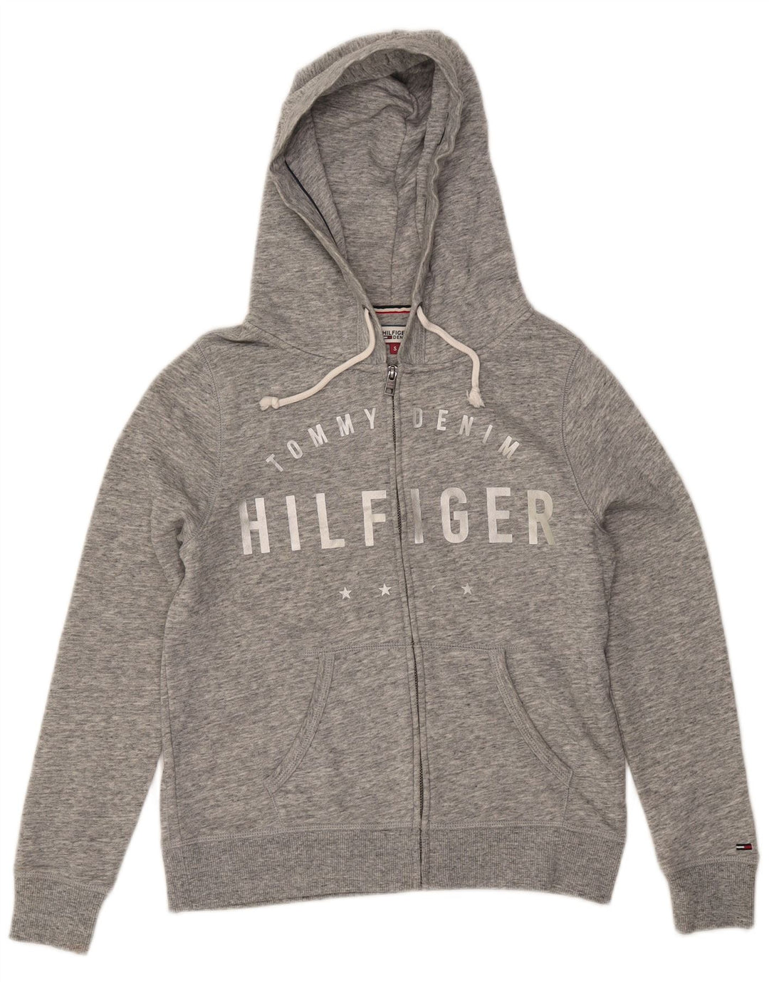 TOMMY HILFIGER Womens Oversized Zip Hoodie Sweater UK 10 Small Grey