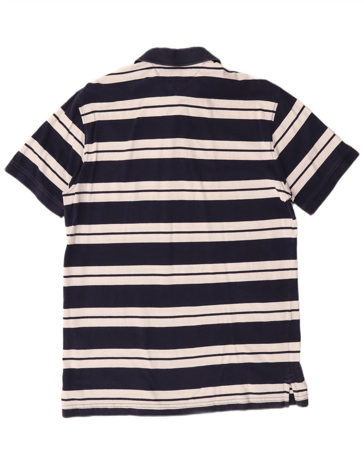 Tommy Hilfiger Mens Custom Fit Polo Shirt Large Navy Blue Striped Cotton