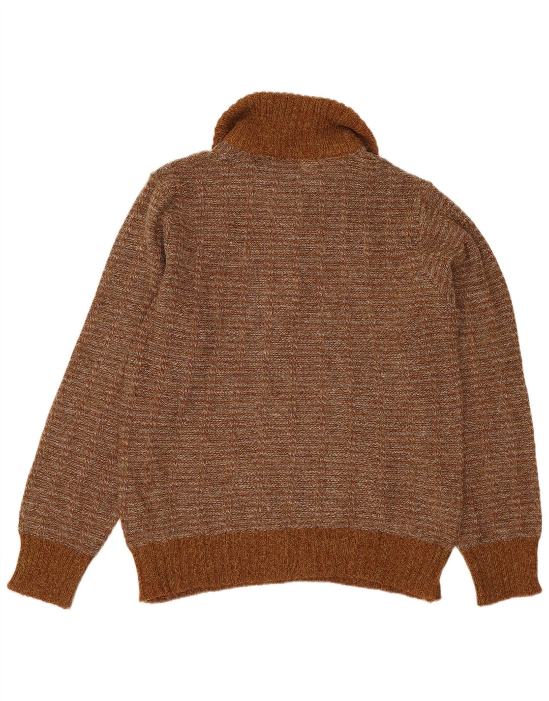 VINTAGE Mens Polo Neck Jumper Sweater IT 50 Medium Brown Striped Acrylic