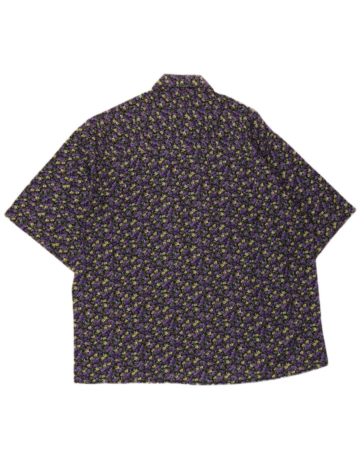 Vintage Mens Short Sleeve Shirt Medium Purple Floral