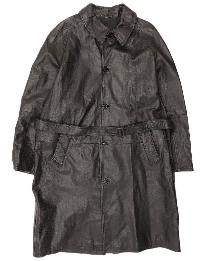 VINTAGE Mens Leather Coat IT 52 XL Black Leather