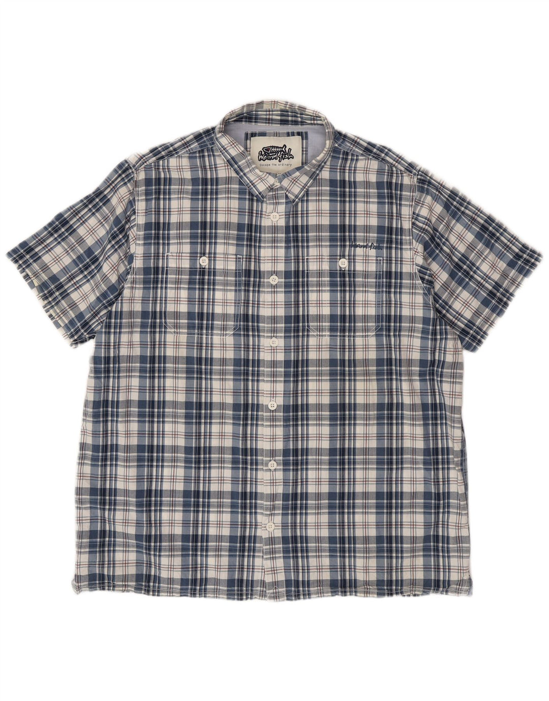 WEIRD FISH Mens Short Sleeve Shirt 2XL Blue Check Cotton