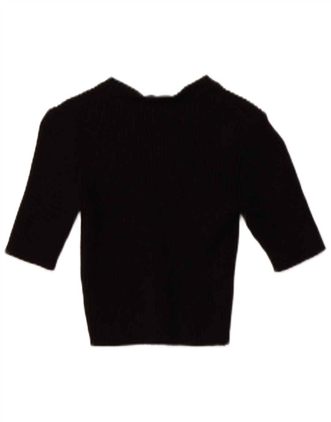 ZARA Womens Crop 3/4 Sleeve Boat Neck Jumper Sweater UK 14 Large Black