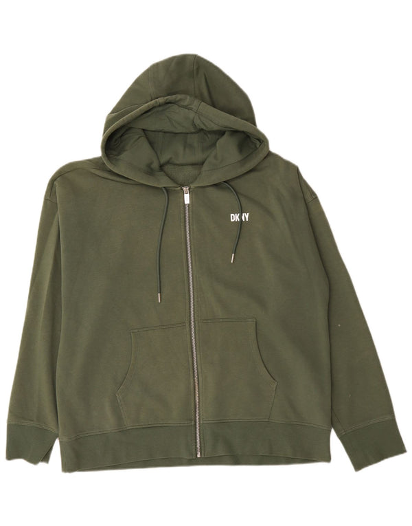 Dkny Womens Zip Hoodie Sweater UK 18 XL Green Cotton